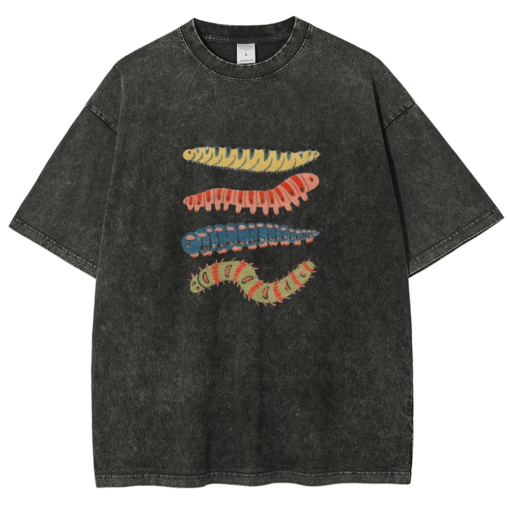Unisex worm Printed Washed T-shirt