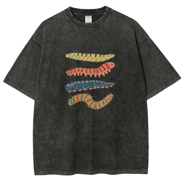 Unisex worm Printed Washed T-shirt