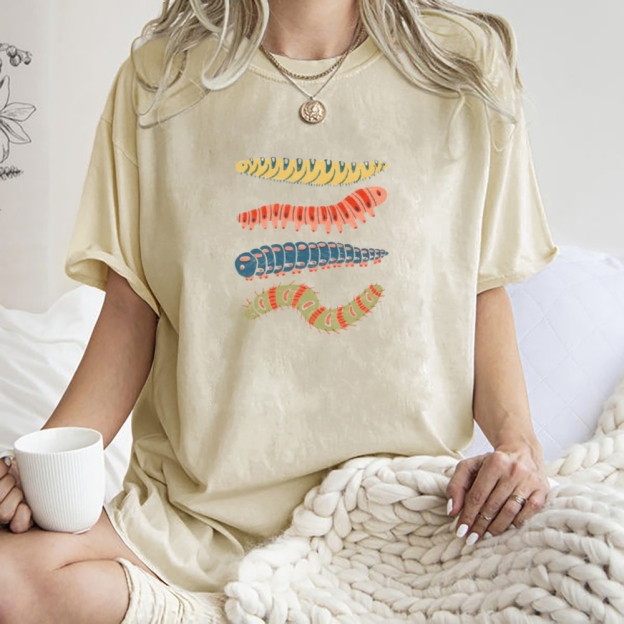 Unisex worm Printed Washed T-shirt