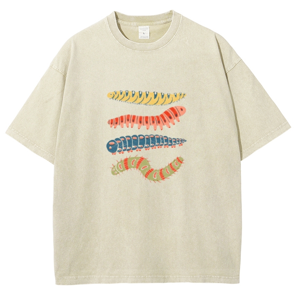Unisex worm Printed Washed T-shirt