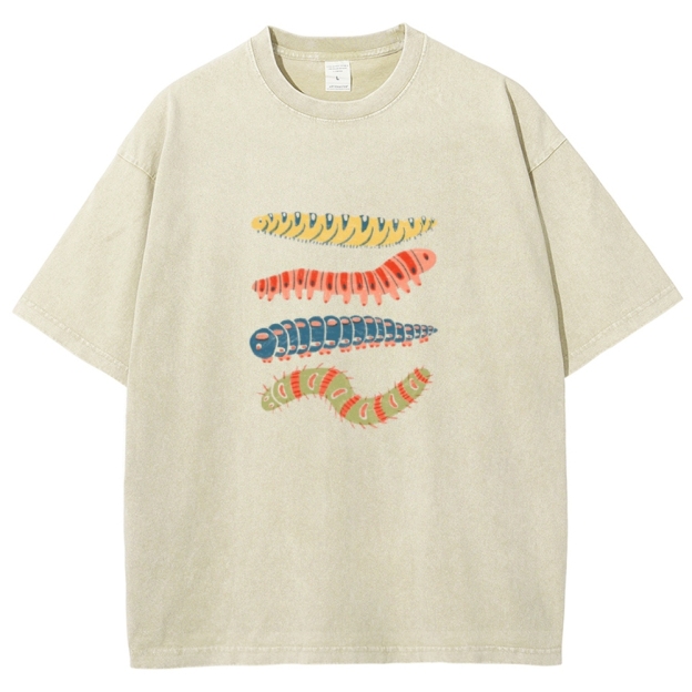 Unisex worm Printed Washed T-shirt