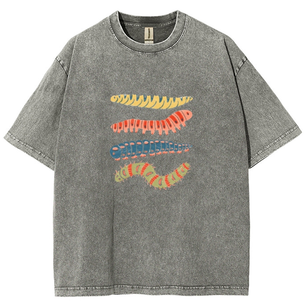 Unisex worm Printed Washed T-shirt