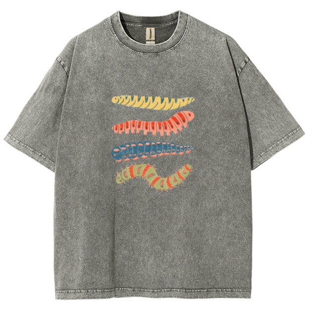 Unisex worm Printed Washed T-shirt