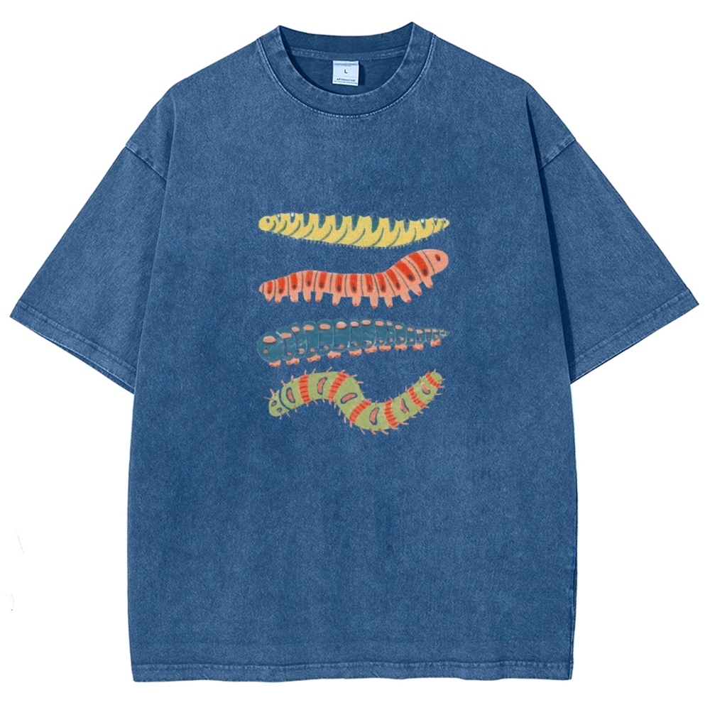 Unisex worm Printed Washed T-shirt
