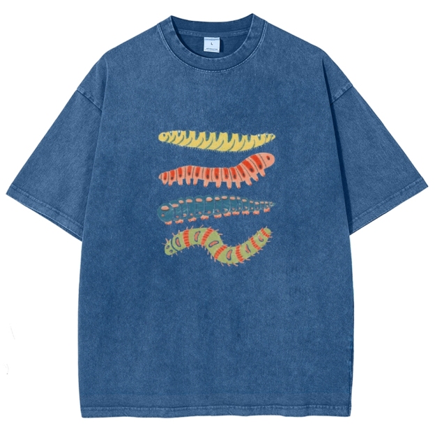 Unisex worm Printed Washed T-shirt