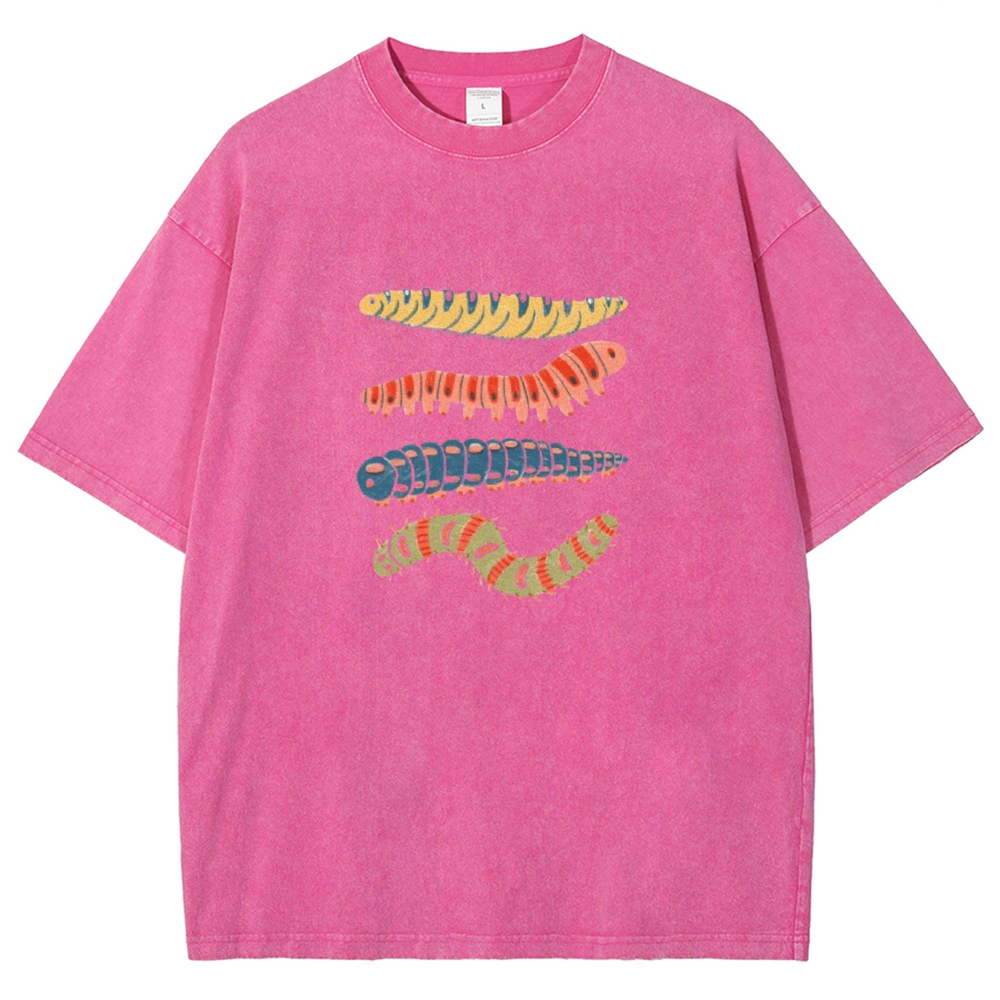 Unisex worm Printed Washed T-shirt