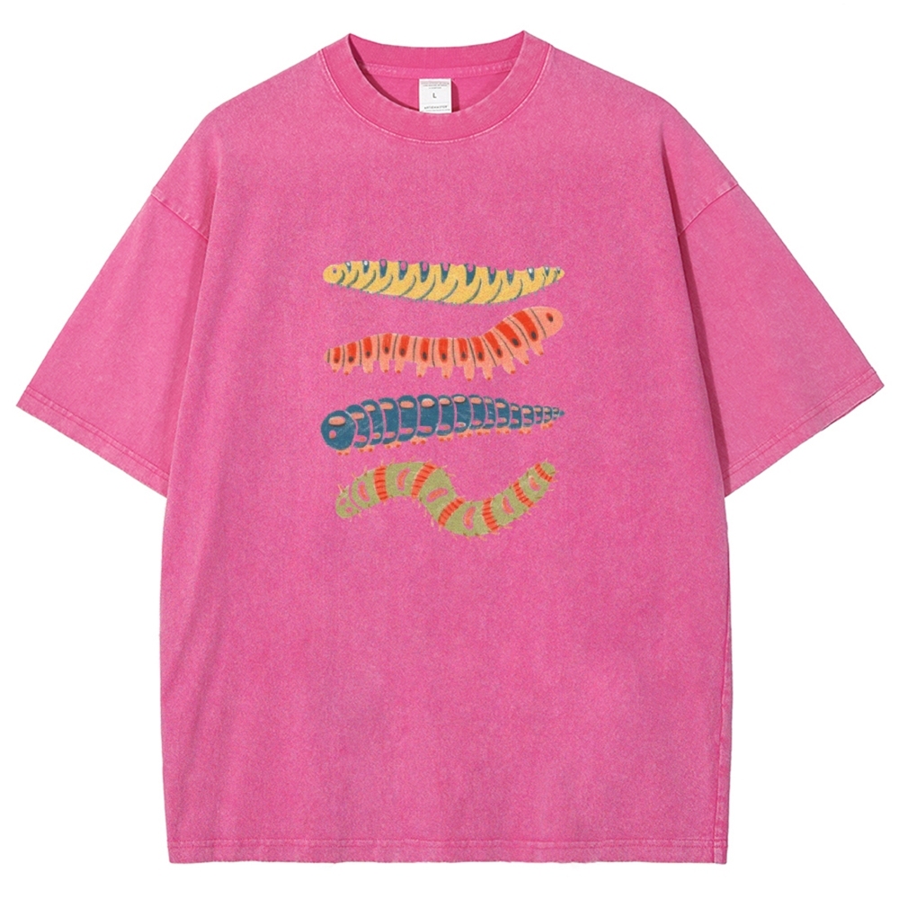 Unisex worm Printed Washed T-shirt
