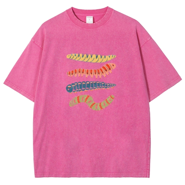 Unisex worm Printed Washed T-shirt