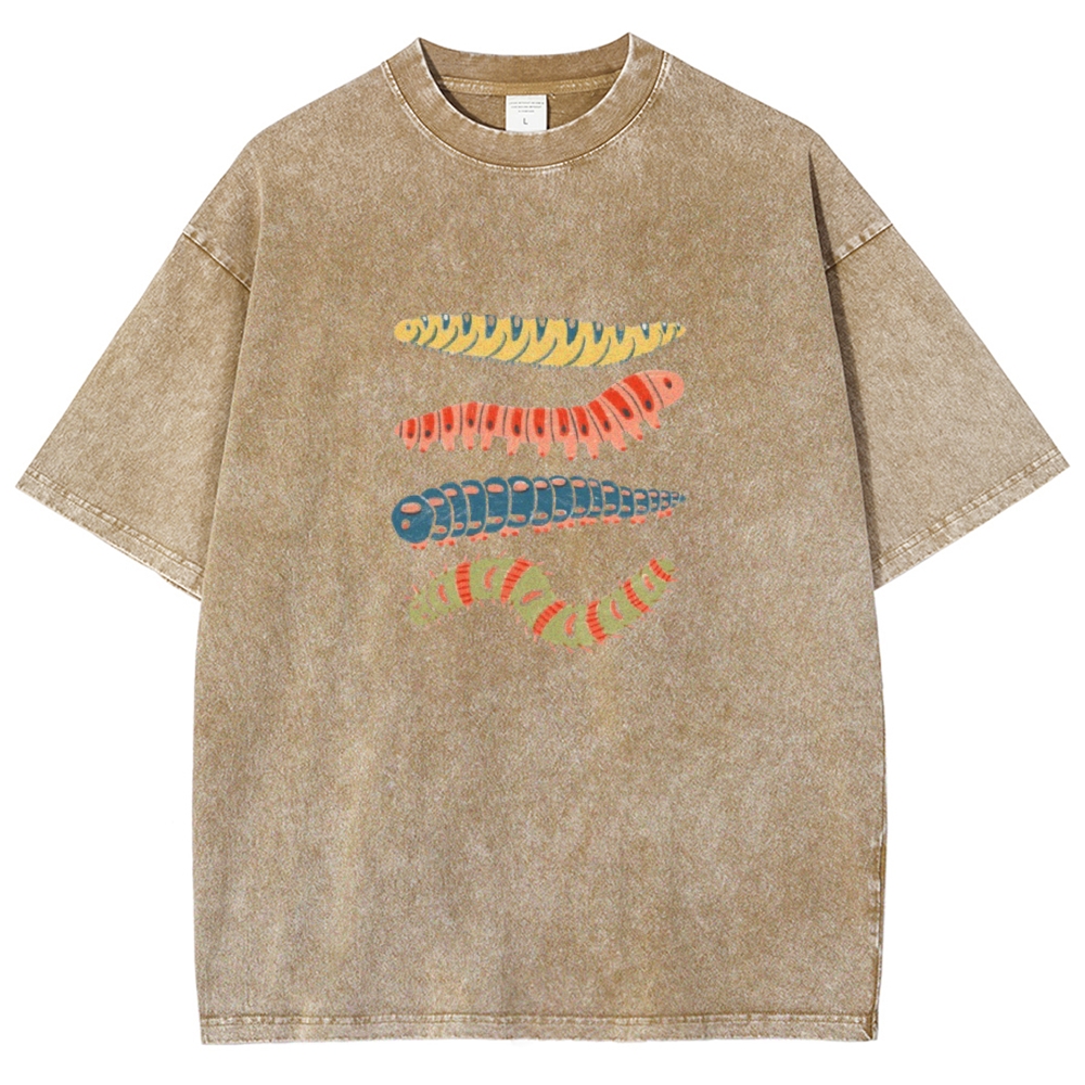 Unisex worm Printed Washed T-shirt