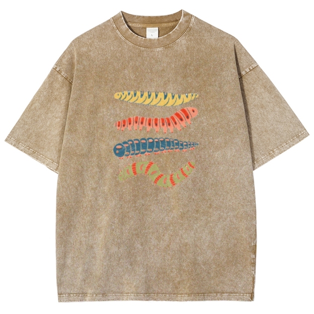 Unisex worm Printed Washed T-shirt