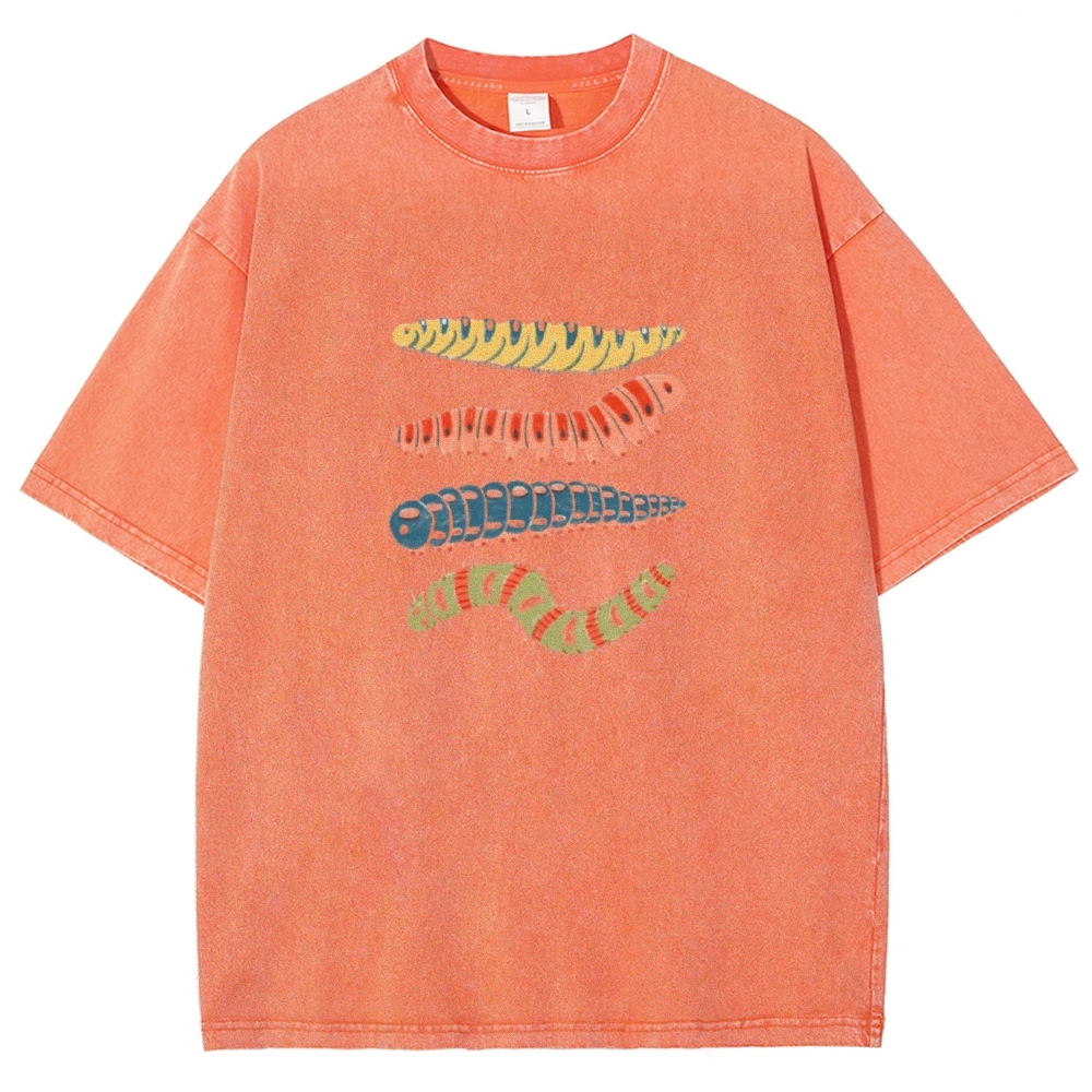 Unisex worm Printed Washed T-shirt