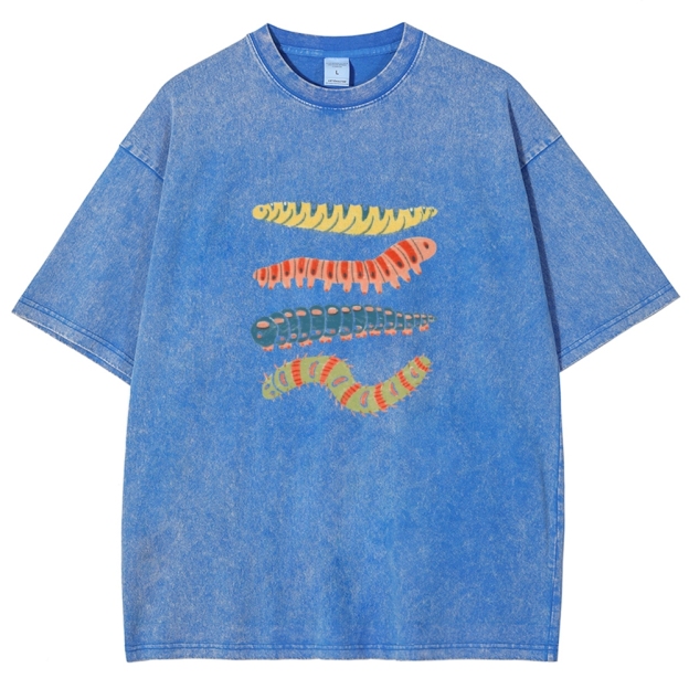 Unisex worm Printed Washed T-shirt