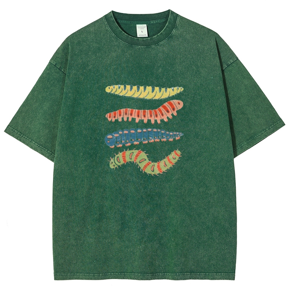 Unisex worm Printed Washed T-shirt