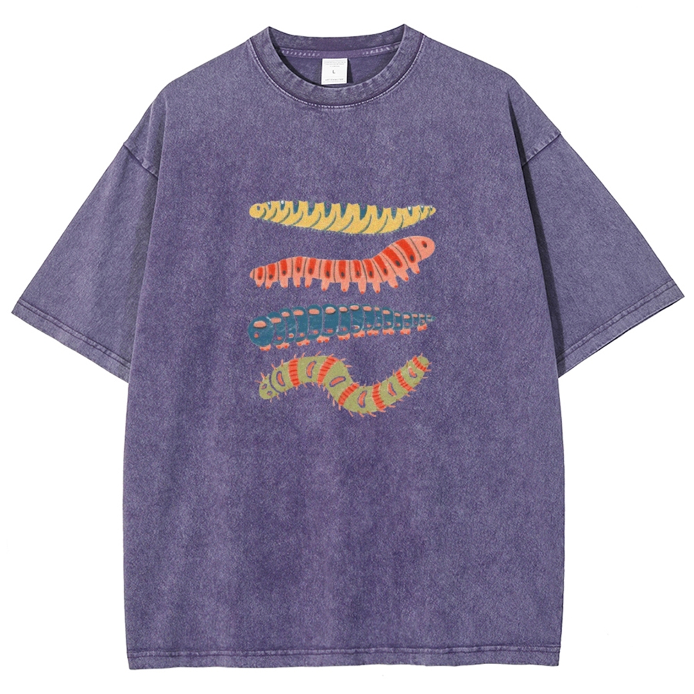 Unisex worm Printed Washed T-shirt