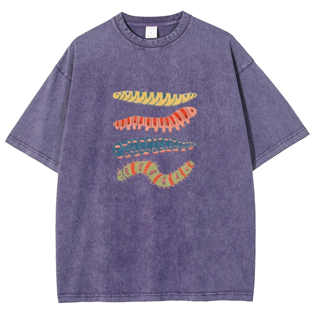 Unisex worm Printed Washed T-shirt