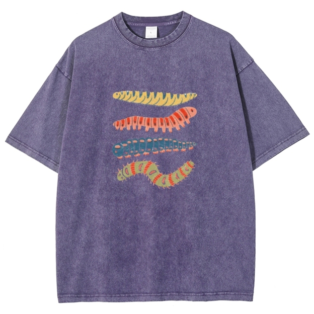 Unisex worm Printed Washed T-shirt
