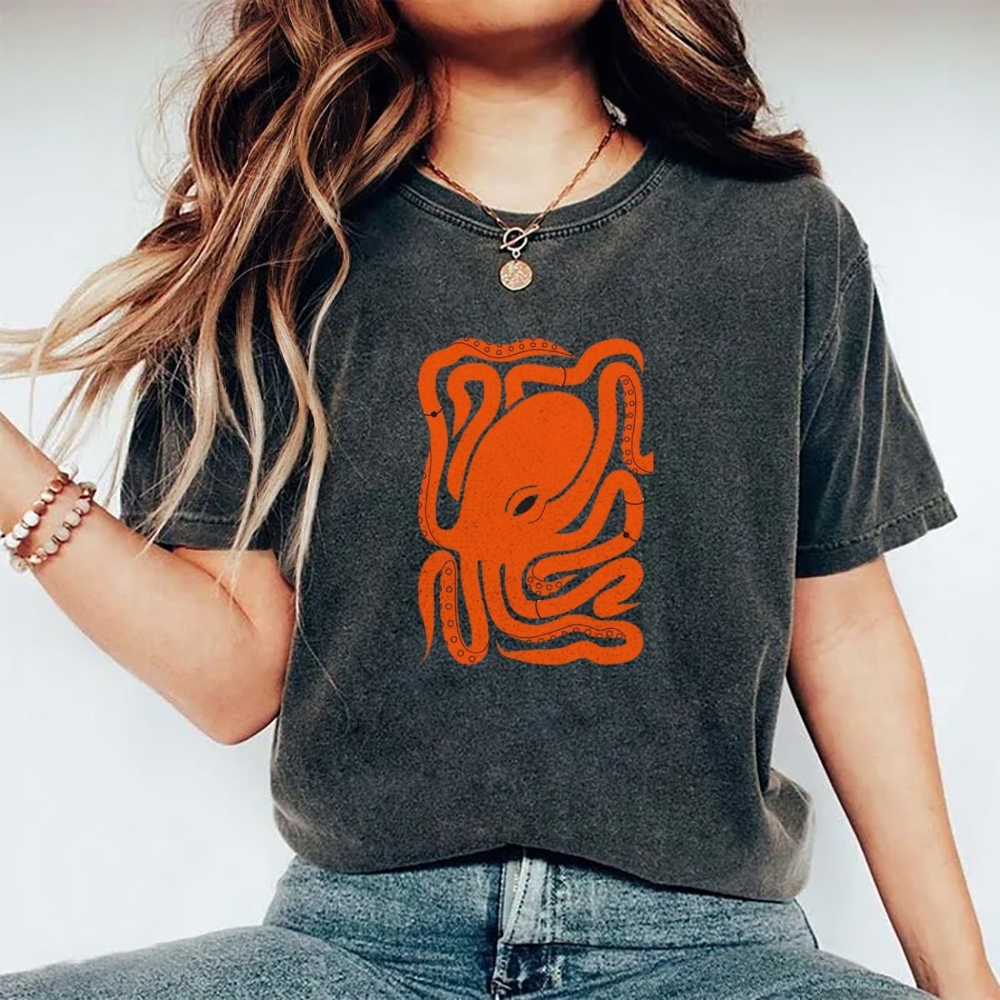 Unisex octopus Printed Washed T-shirt