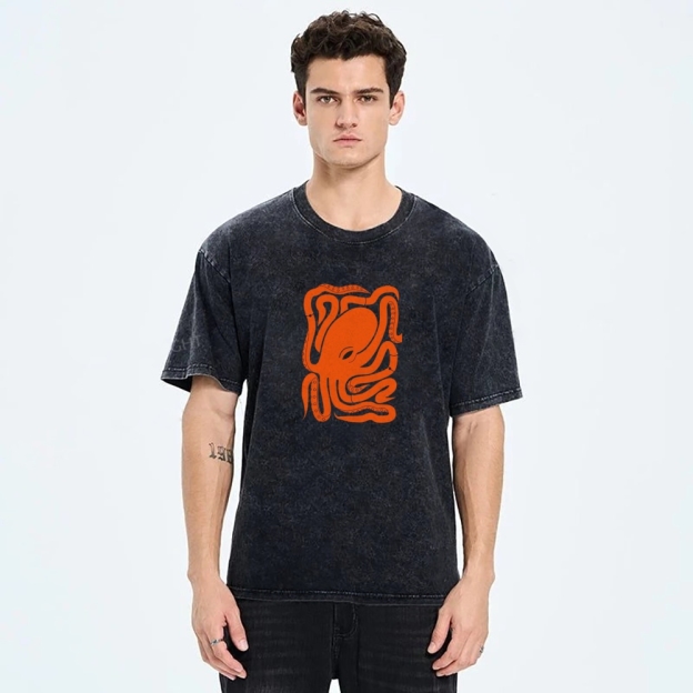 Unisex octopus Printed Washed T-shirt