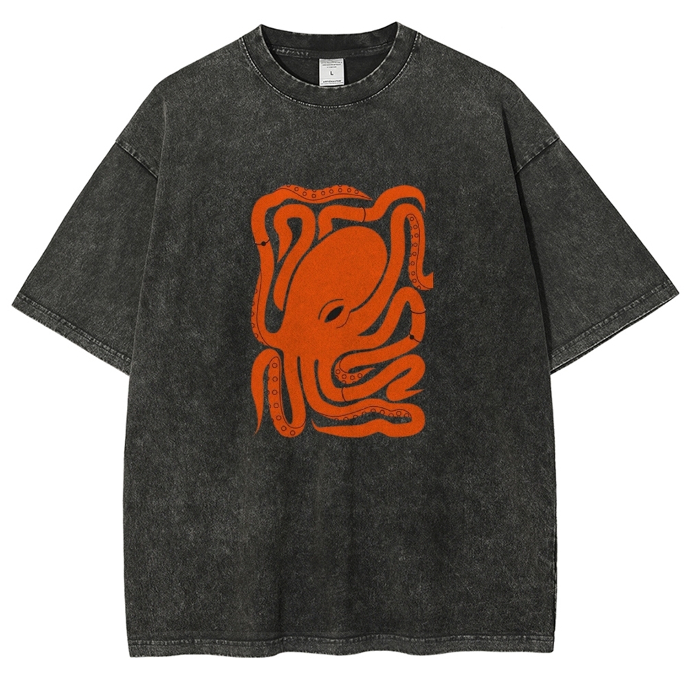 Unisex octopus Printed Washed T-shirt
