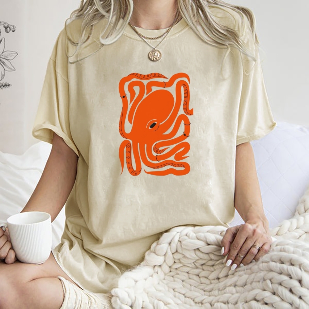 Unisex octopus Printed Washed T-shirt