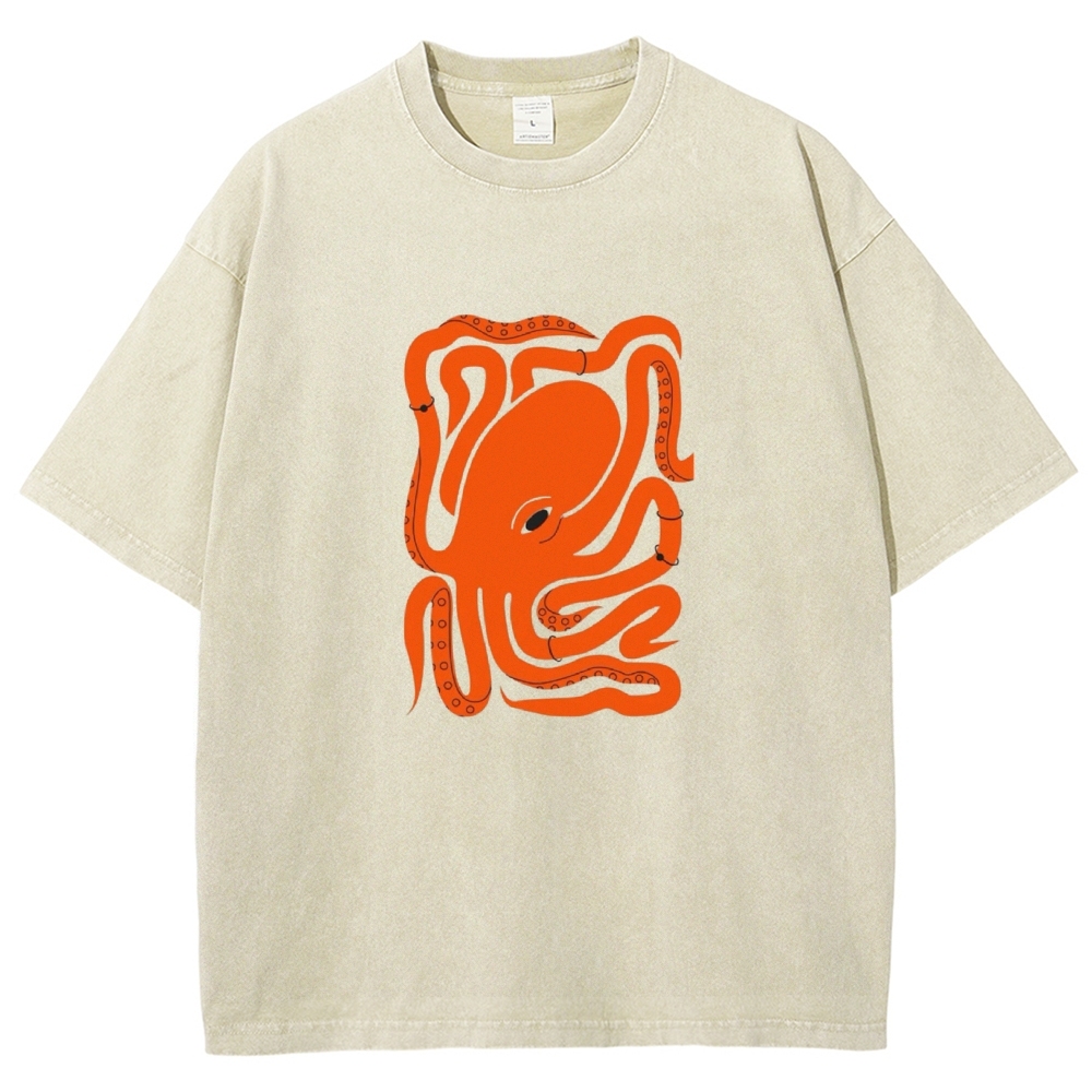 Unisex octopus Printed Washed T-shirt