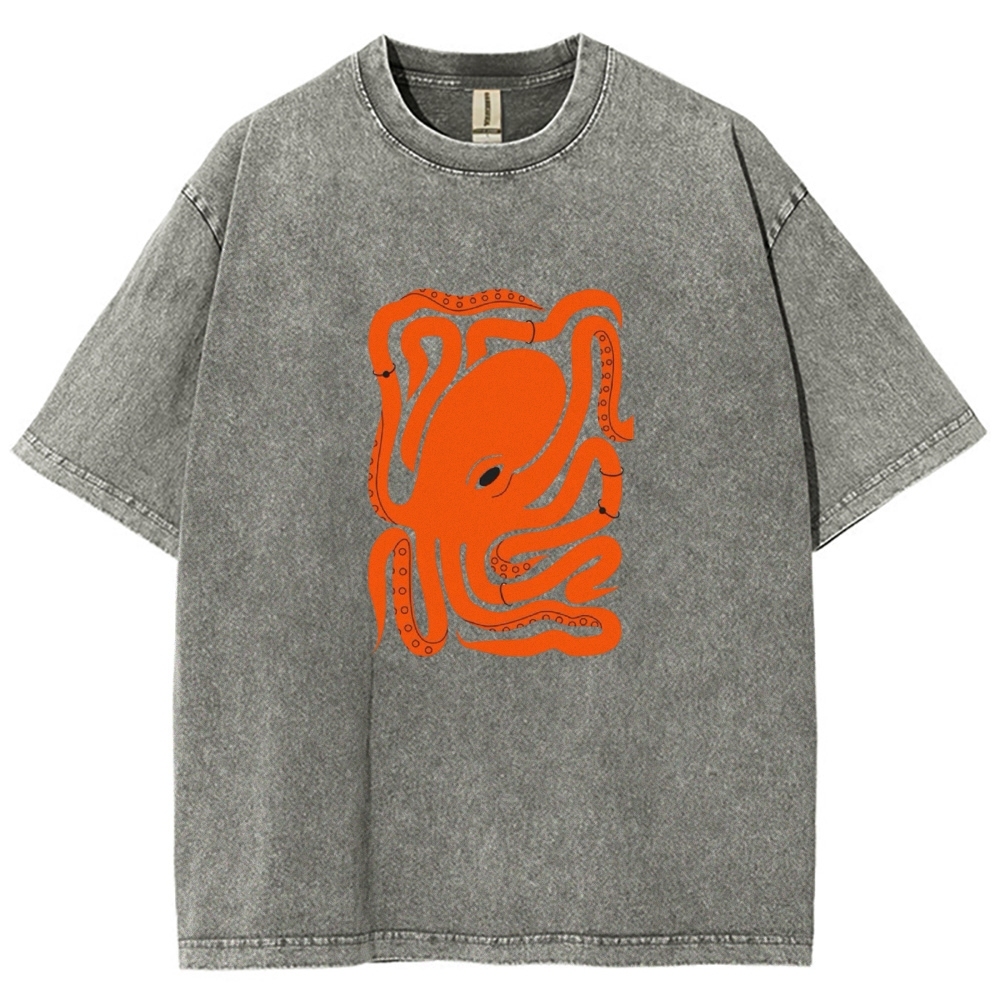 Unisex octopus Printed Washed T-shirt
