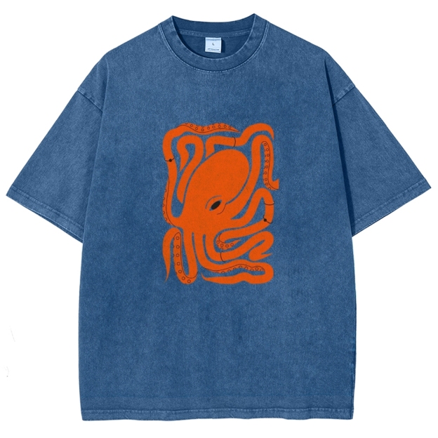 Unisex octopus Printed Washed T-shirt