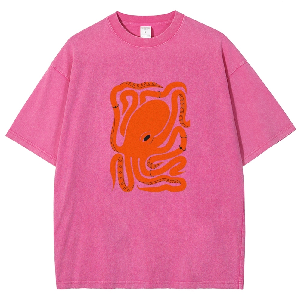 Unisex octopus Printed Washed T-shirt