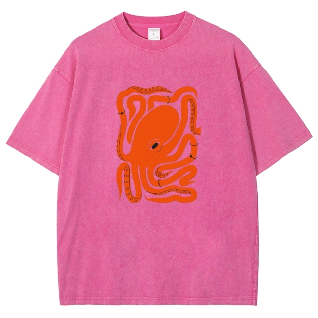Unisex octopus Printed Washed T-shirt
