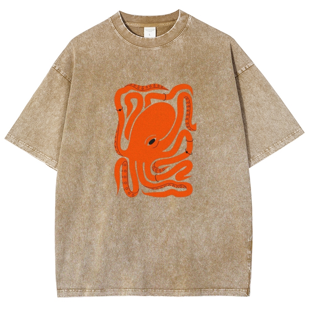 Unisex octopus Printed Washed T-shirt