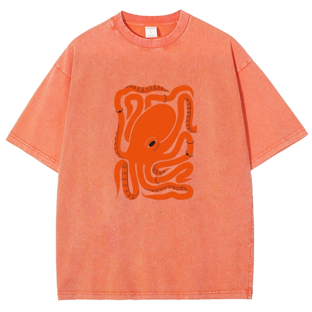Unisex octopus Printed Washed T-shirt