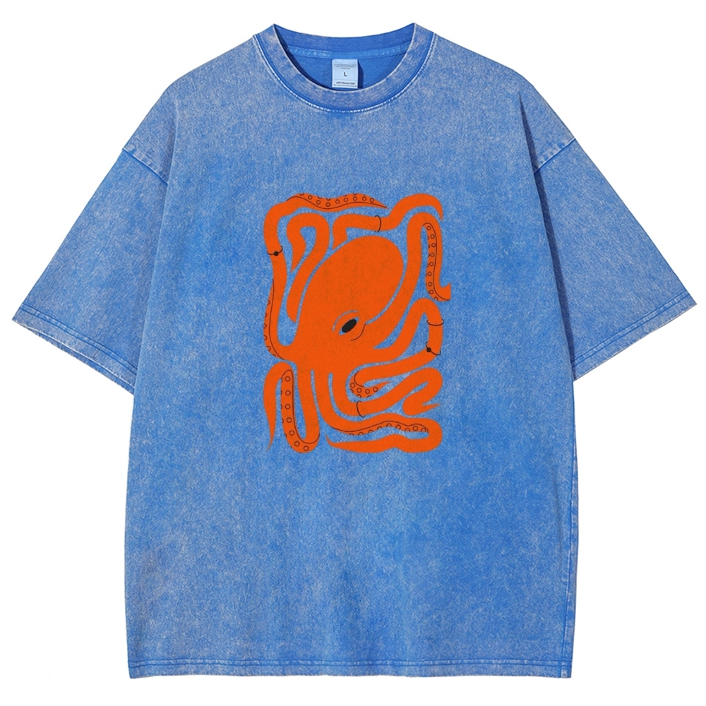 Unisex octopus Printed Washed T-shirt