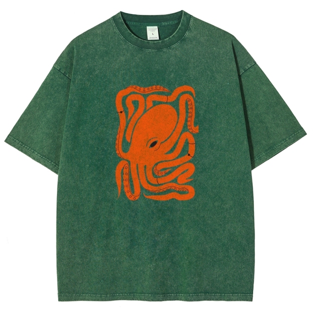 Unisex octopus Printed Washed T-shirt