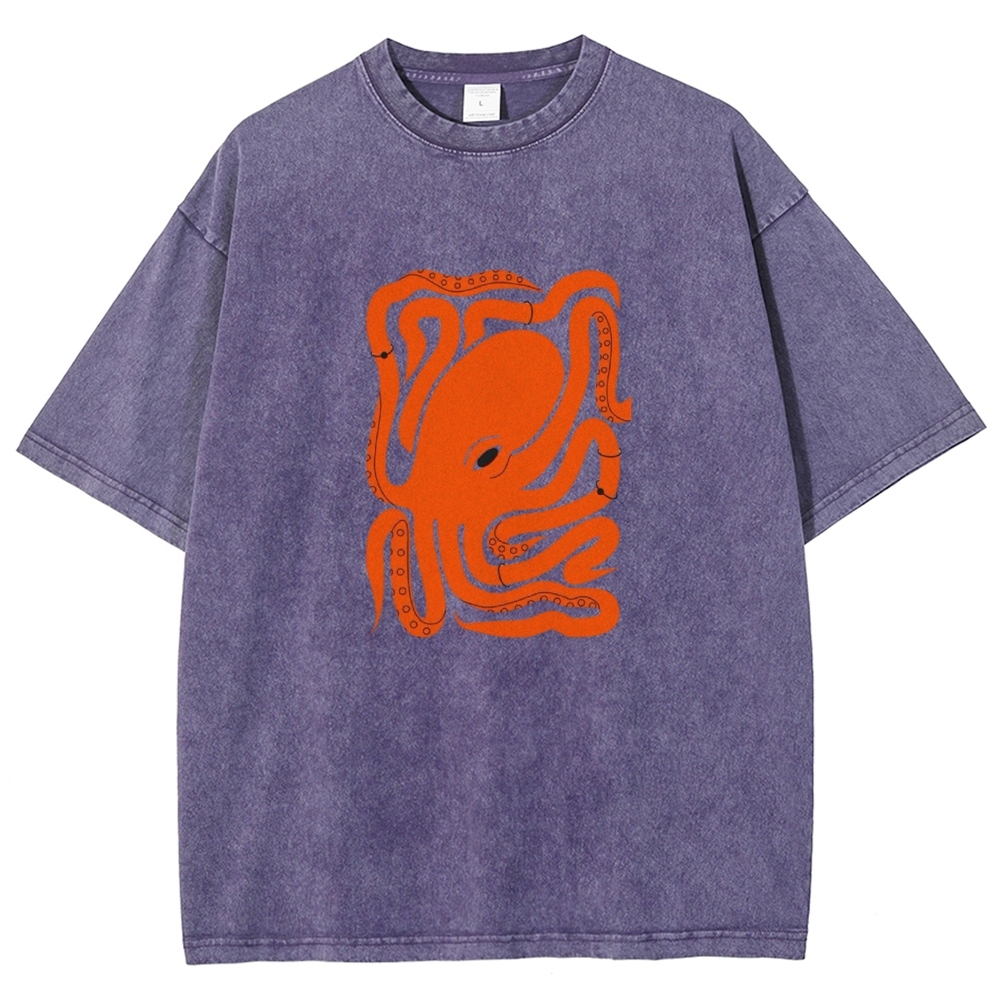 Unisex octopus Printed Washed T-shirt
