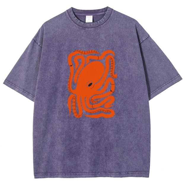 Unisex octopus Printed Washed T-shirt