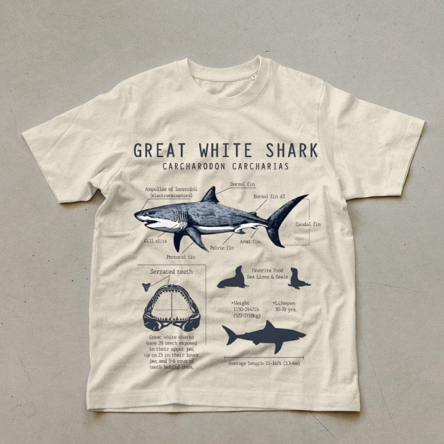 Great White Shark Unisex Cotton T-Shirt Customscool