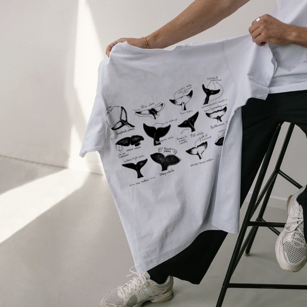 Sharks Tail Printing Vintage Cotton T-Shirt
