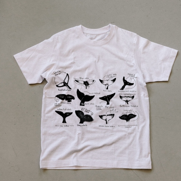 Sharks Tail Printing Vintage Cotton T-Shirt