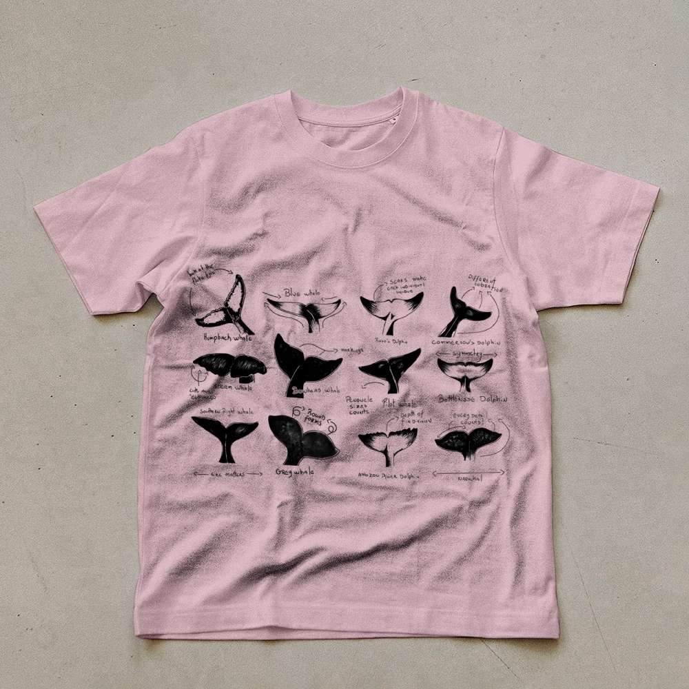 Sharks Tail Printing Vintage Cotton T-Shirt