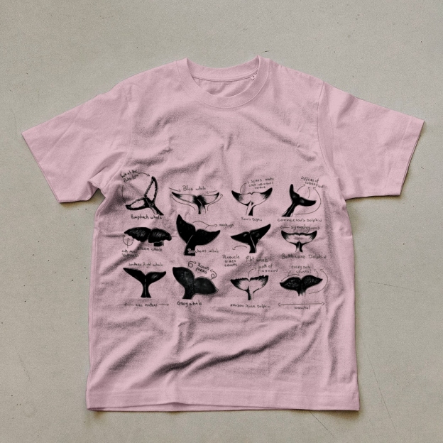 Sharks Tail Printing Vintage Cotton T-Shirt