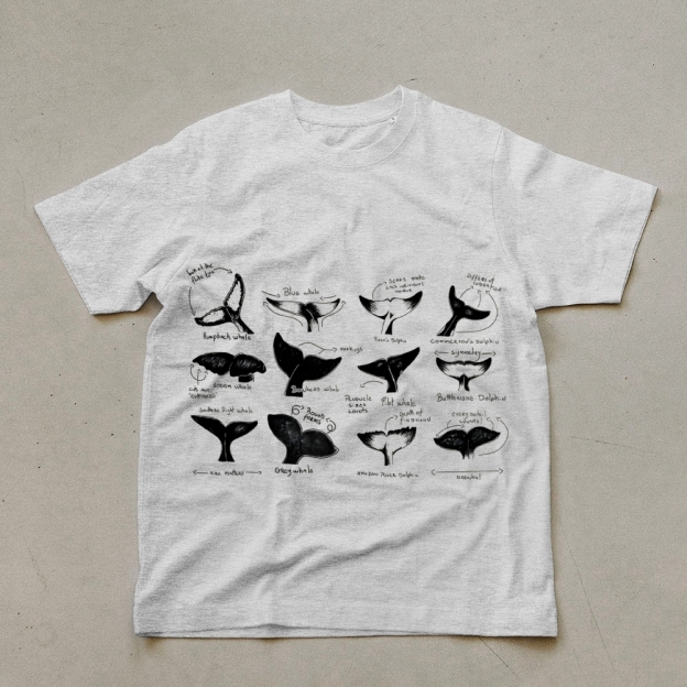 Sharks Tail Printing Vintage Cotton T-Shirt