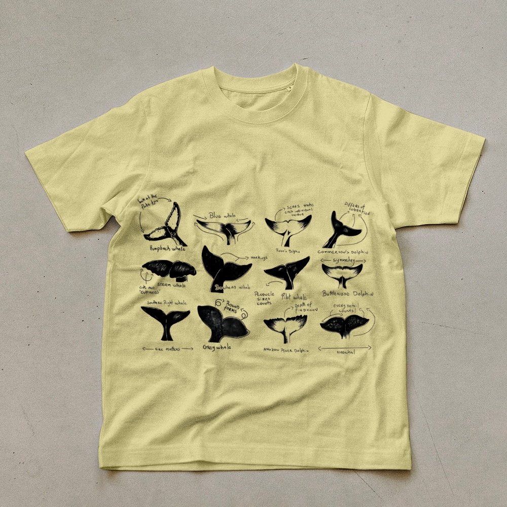 Sharks Tail Printing Vintage Cotton T-Shirt