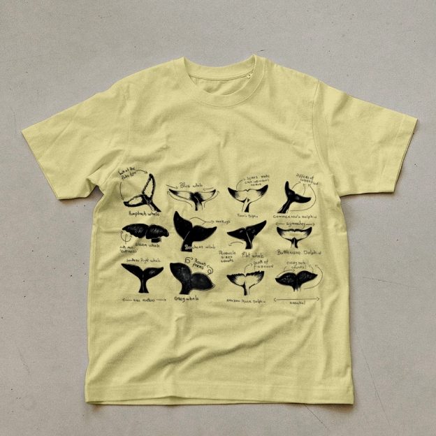 Sharks Tail Printing Vintage Cotton T-Shirt