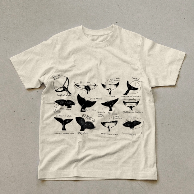 Sharks Tail Printing Vintage Cotton T-Shirt