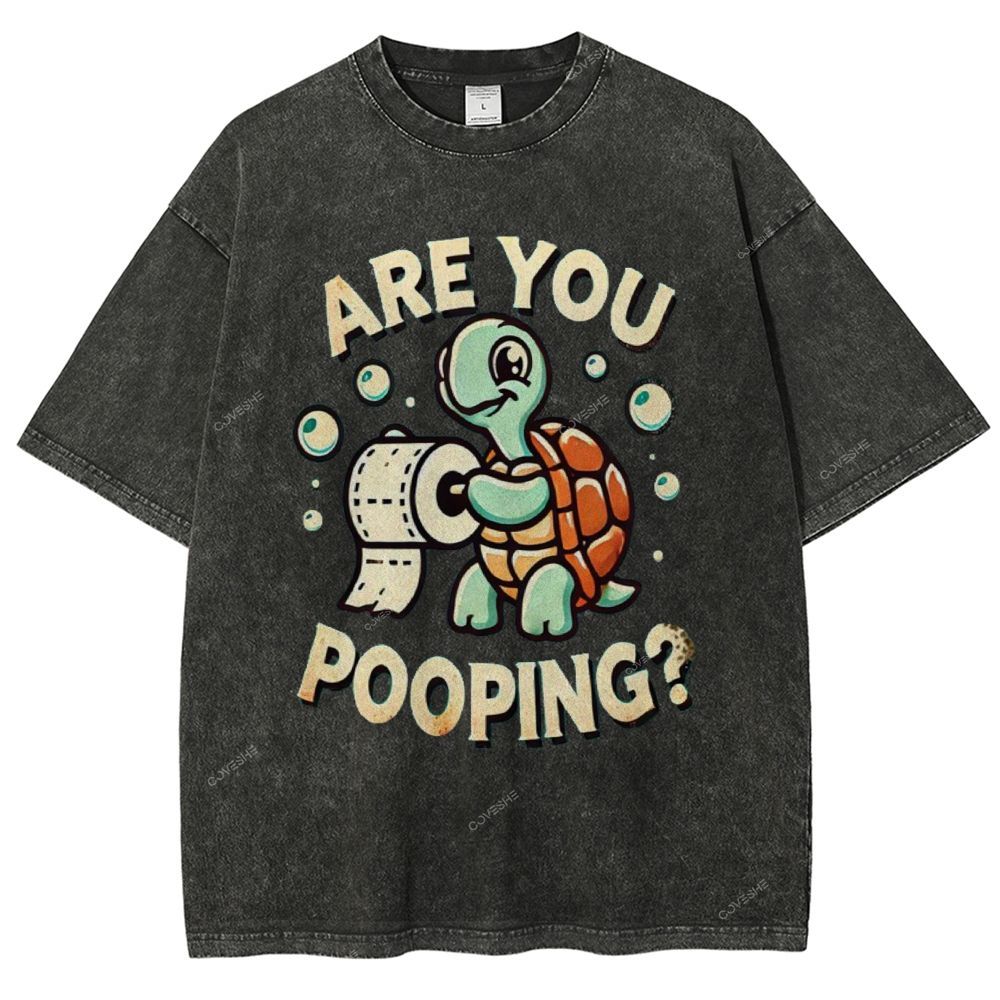 Unisex Turtle Printed Washed Tee