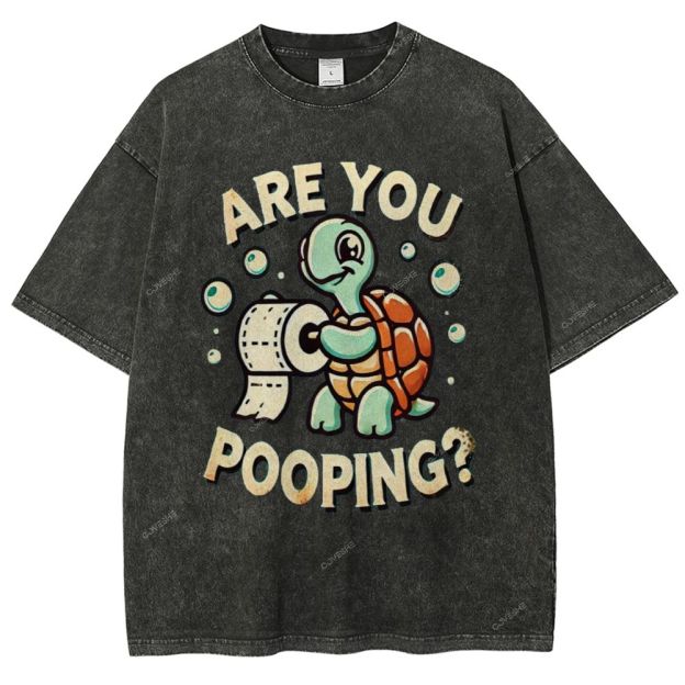 Unisex Turtle Printed Washed Tee