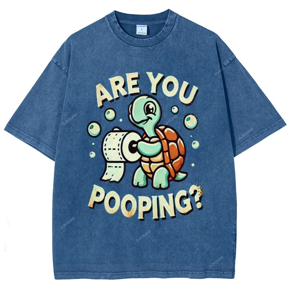 Unisex Turtle Printed Washed Tee