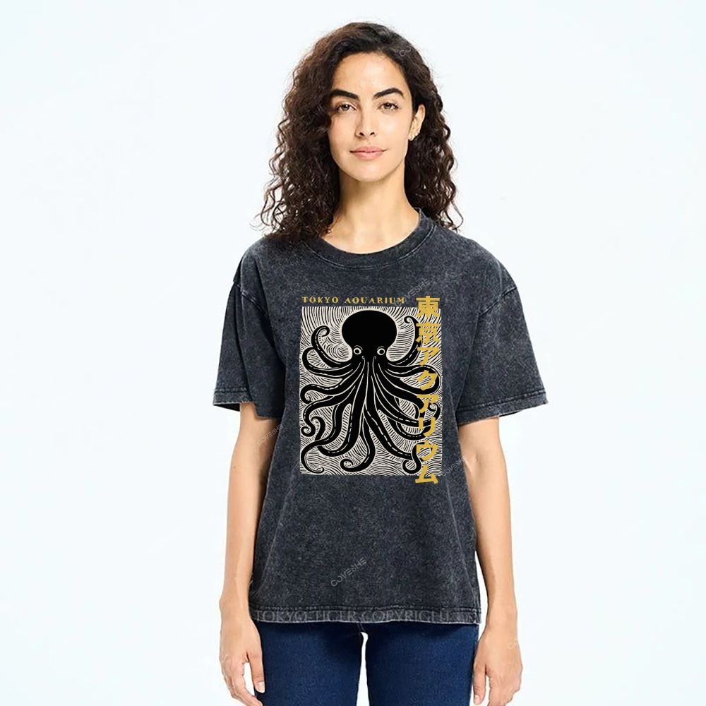 Unisex Tokyo Aouarium Printed Washed Tee