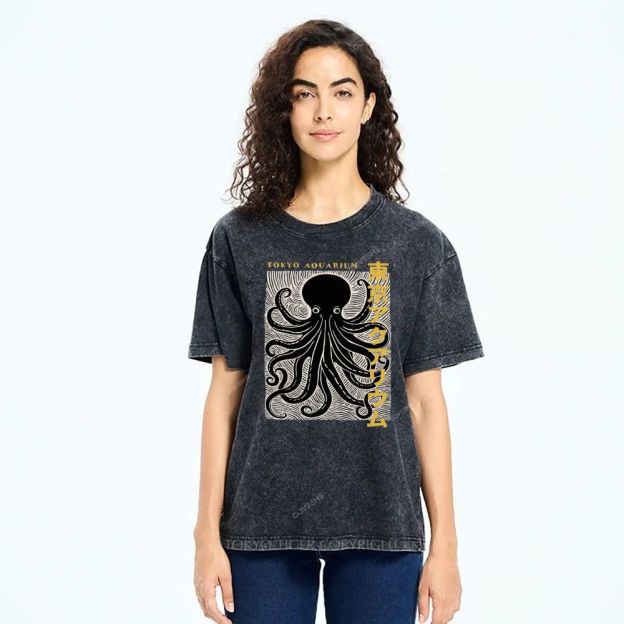 Unisex Tokyo Aouarium Printed Washed Tee