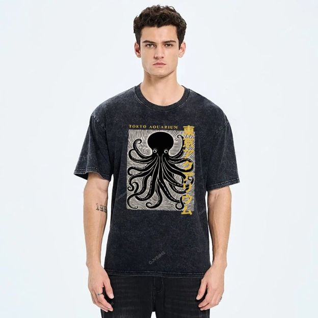 Unisex Tokyo Aouarium Printed Washed Tee